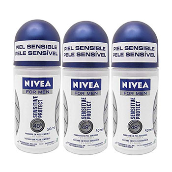 Best Antiperspirants for Sensitive Skin Nivea for Men Sensitive Protect 48 Hour Deodorant Roll-On pack 3
